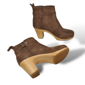 Swedish Hasbeens Women's Brown Suede Wood Wedge Johdpur Boots 39 (8.5)